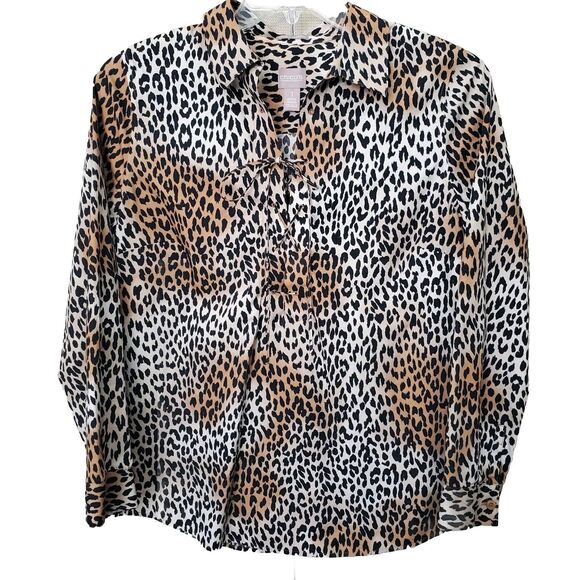 Chico's Wrinkle Resistant 100% Cotton Lace-Up Collared Popover Blouse Size 1 Med - Picture 1 of 9
